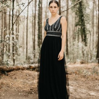 Black mesh beaded dress