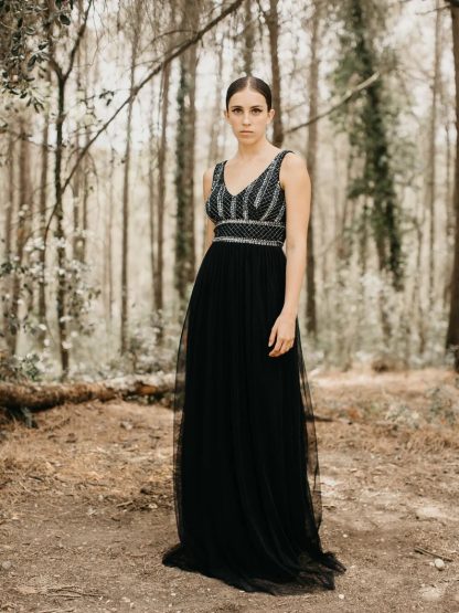 Black mesh beaded dress