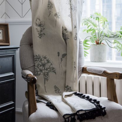 Retro ink style floral linen curtains - Image 5