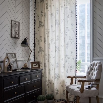 Retro ink style floral linen curtains - Image 3