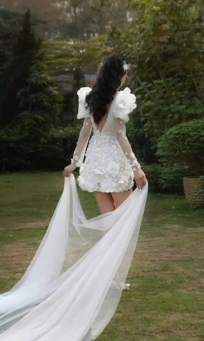 V Neck Puff Sleeve Dress - Image 4