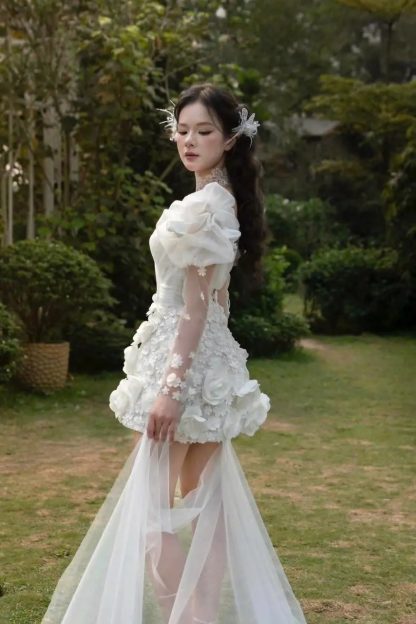 V Neck Puff Sleeve Dress - Image 3