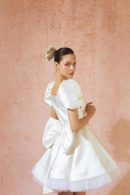 White square neck puff sleeve short skirt - Image 3