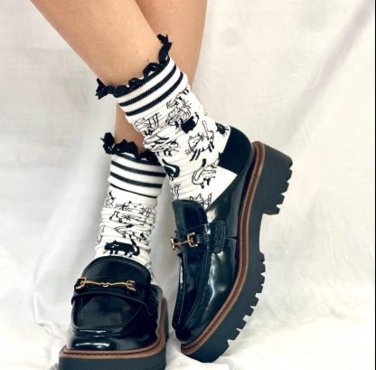 Meow Fun Lace Stacked Socks