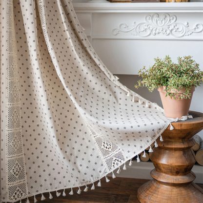 Beige Polka Dot Lace Tassel Curtains - Image 5