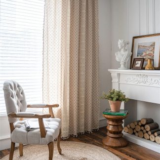 Beige Polka Dot Lace Tassel Curtains