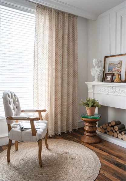 Beige Polka Dot Lace Tassel Curtains
