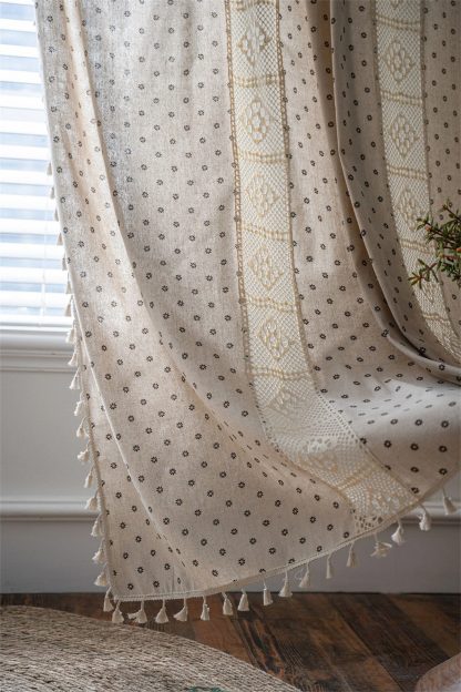Beige Polka Dot Lace Tassel Curtains - Image 2
