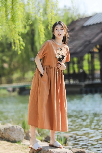 Brown and orange dress - Image 3