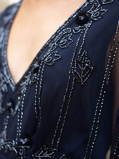 Navy blue beaded mesh dress - Image 4