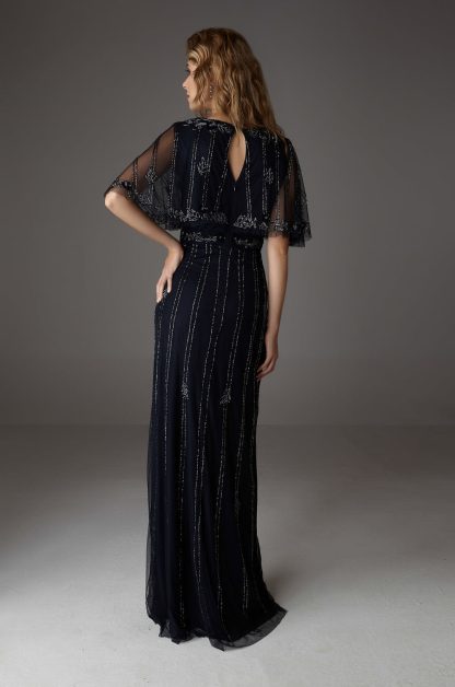 Navy blue beaded mesh dress - Image 3