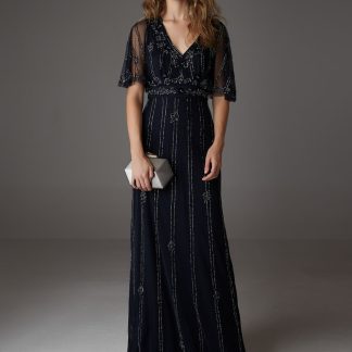 Navy blue beaded mesh dress