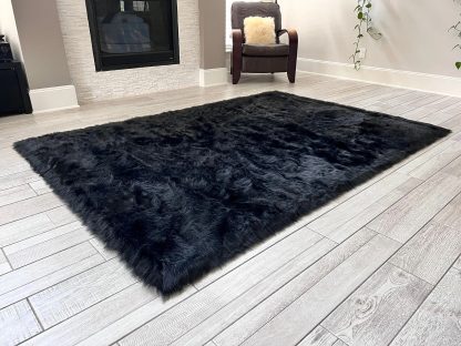 Elegant black faux wool carpet - Image 5
