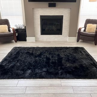 Elegant black faux wool carpet