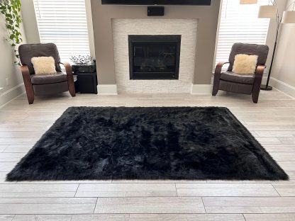 Elegant black faux wool carpet