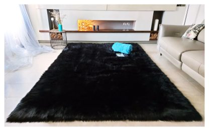 Elegant black faux wool carpet - Image 2