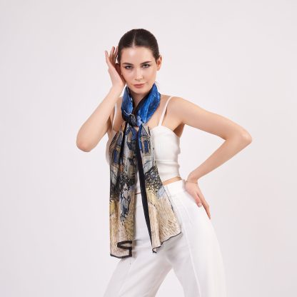 Artistic printed silk scarf