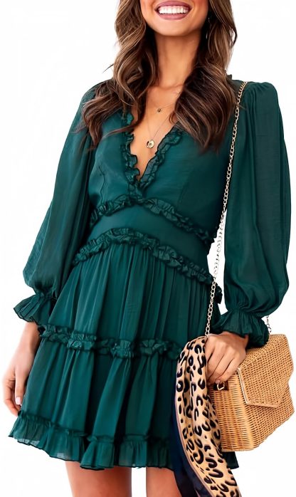 Retro Palace Style V-Neck Ruffle Dress - Image 7