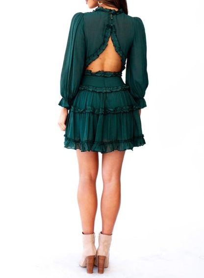 Retro Palace Style V-Neck Ruffle Dress - Image 6