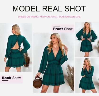 Retro Palace Style V-Neck Ruffle Dress - Image 4
