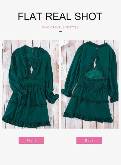 Retro Palace Style V-Neck Ruffle Dress - Image 3