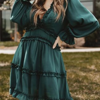Retro Palace Style V-Neck Ruffle Dress
