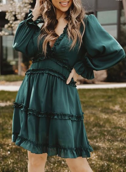 Retro Palace Style V-Neck Ruffle Dress