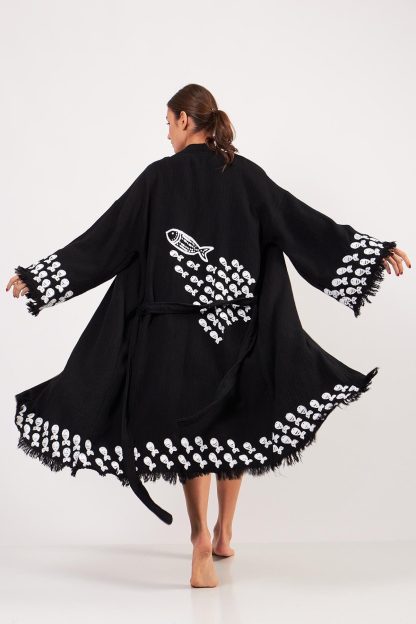 Black embroidered fringe robe - Image 7