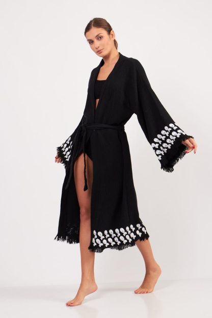 Black embroidered fringe robe - Image 6