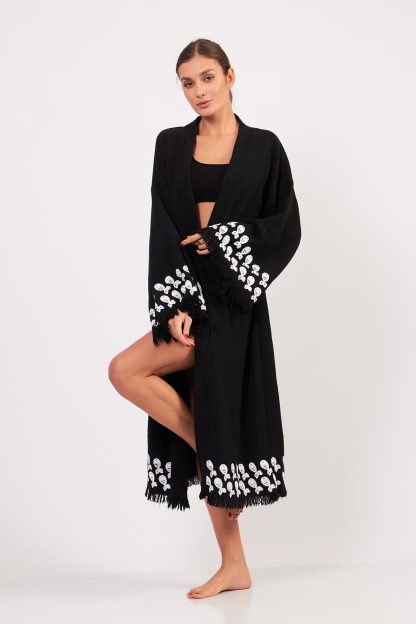 Black embroidered fringe robe - Image 2