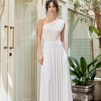 White One Shoulder Draped Wide Leg Jumpsuit
