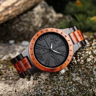 Black dial watch with mysterious rune pattern