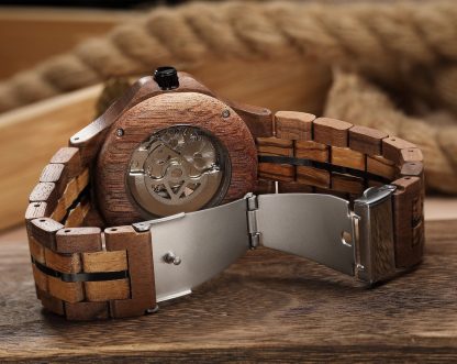 Blue Hand Hollow Design Wooden Watch - Image 2