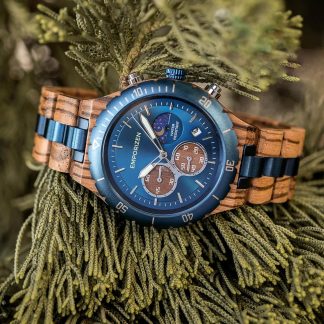 Blue dial with three-eye chronograph function watch