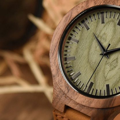 Brown leather strap light green dial watch - Image 2