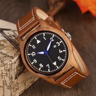 Brown leather strap unique style watch