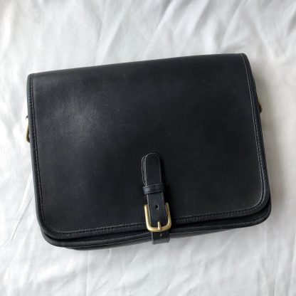 Classic black leather messenger bag