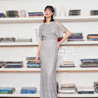 Silver sequined mesh dress