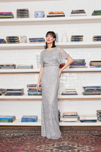 Silver sequined mesh dress