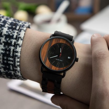 Retro style wooden splicing quartz watch - Image 5