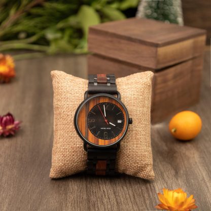 Retro style wooden splicing quartz watch - Image 3