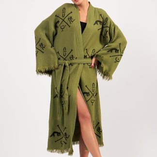 Personalized printed raw edge bathrobe