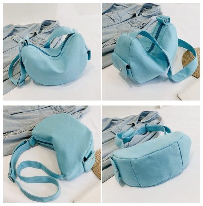 Fresh Blue Canvas Crescent Shoulder Bag - Image 4