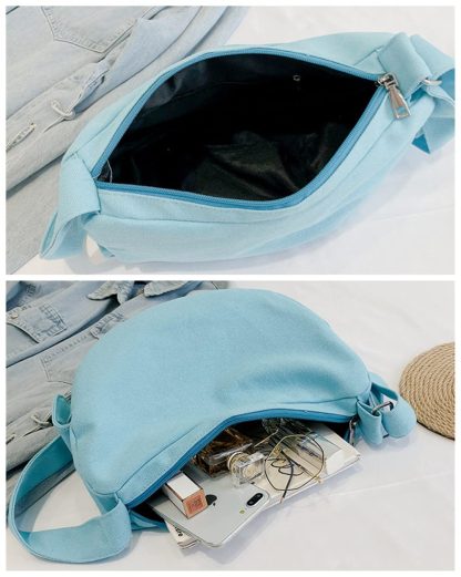 Fresh Blue Canvas Crescent Shoulder Bag - Image 2