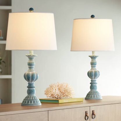 Vintage blue wooden table lamp - Image 9