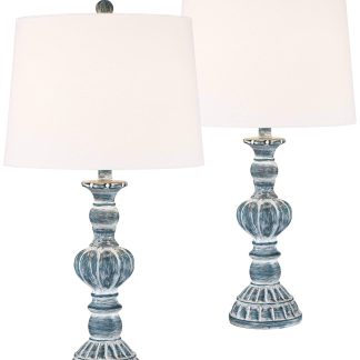 Vintage blue wooden table lamp