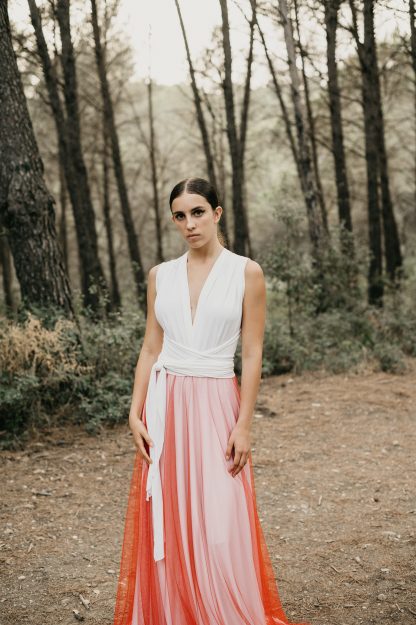 Gradient pink and orange stitching dress - Image 4
