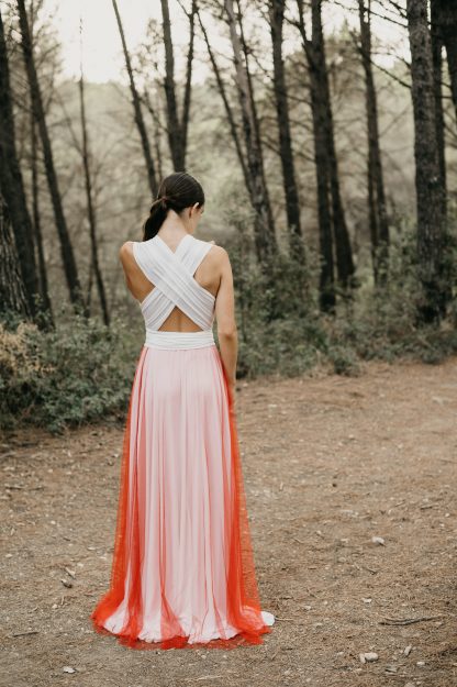 Gradient pink and orange stitching dress - Image 3