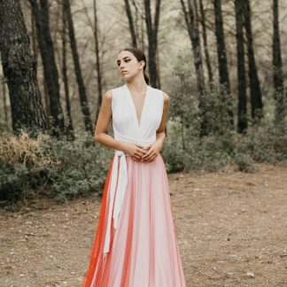 Gradient pink and orange stitching dress