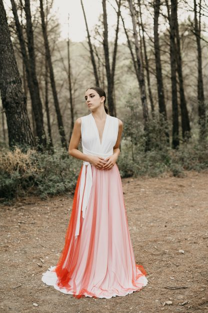Gradient pink and orange stitching dress
